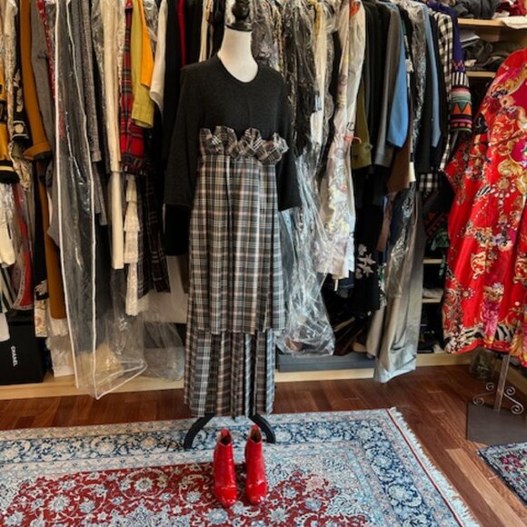 Hache Plaid Print Long Dress Size 42 - Picture 6 of 9